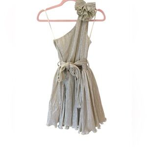 Elegant One-Shoulder Silver/Gold Holiday Dress